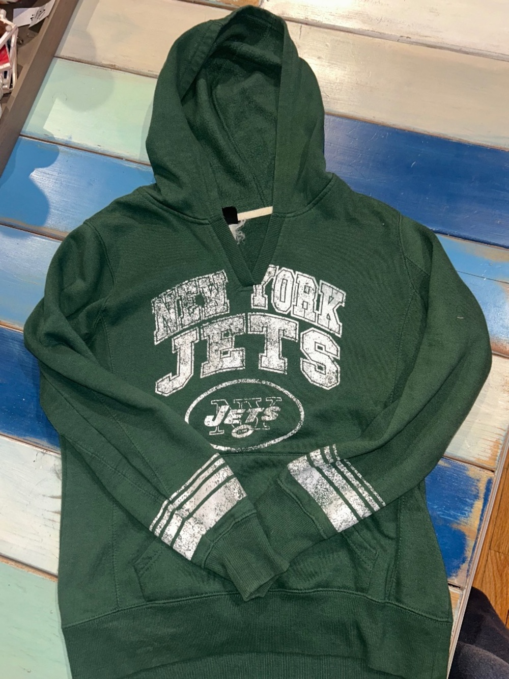 Vintage New York Jets Hoodie Women's Green Distressed NFL Team Apparel